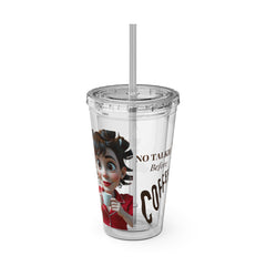 16oz Straw Tumbler — "No Talking Before Coffee" Cute Cartoon Girl Design