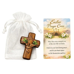 Pocket Prayer Cross — Walnut Wood Cross with Prayer Card & Gift Bag