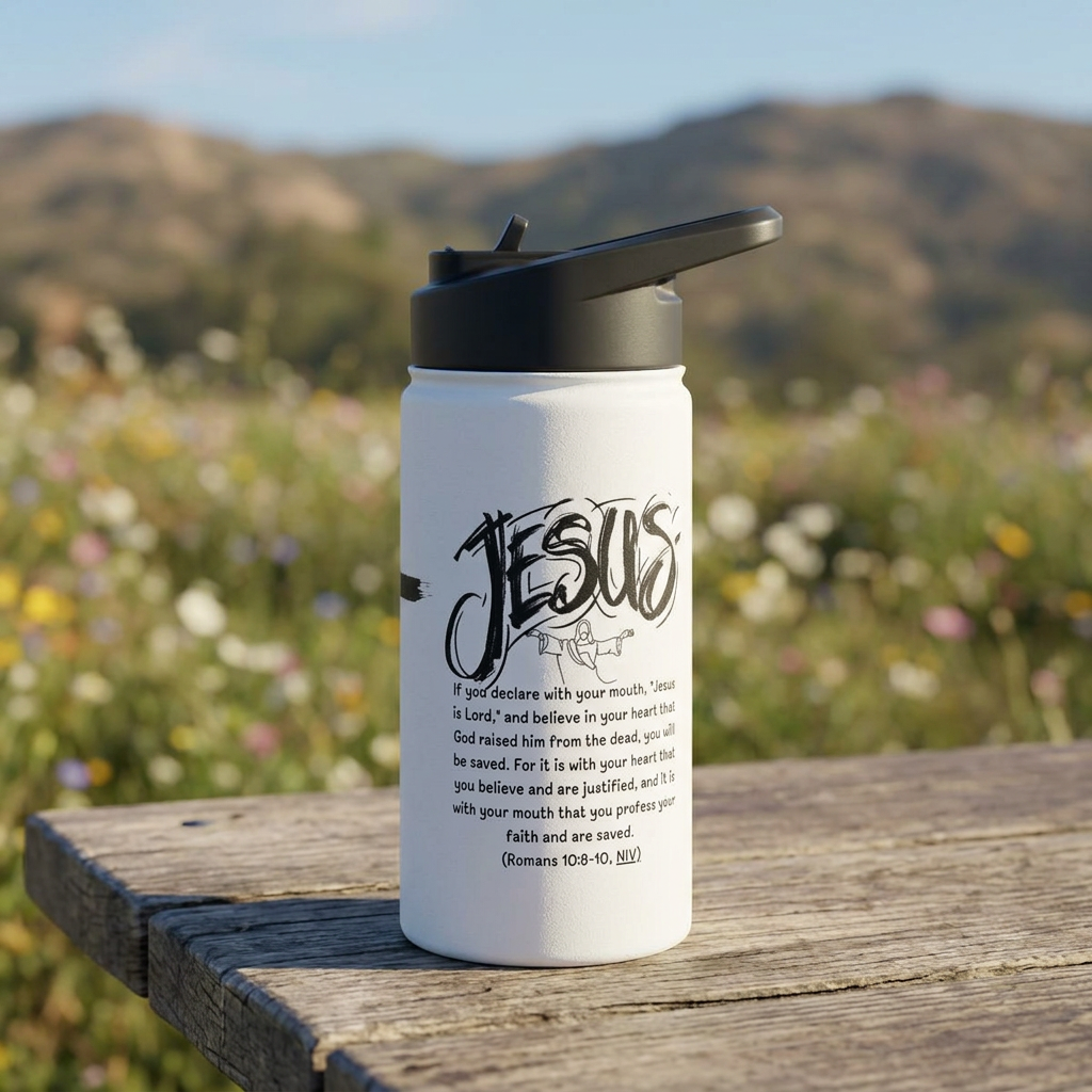 Water Bottle with Salvation Prayer and Corinthians Bible Verse