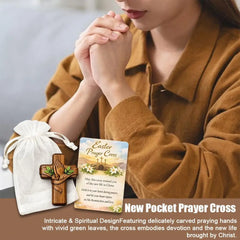 Pocket Prayer Cross — Walnut Wood Cross with Prayer Card & Gift Bag