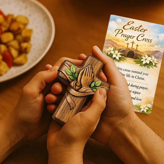 Pocket Prayer Cross — Walnut Wood Cross with Prayer Card & Gift Bag