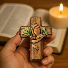 Pocket Prayer Cross — Walnut Wood Cross with Prayer Card & Gift Bag