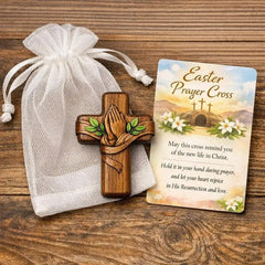 Pocket Prayer Cross — Walnut Wood Cross with Prayer Card & Gift Bag